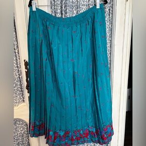 Leslie Fay Teal A-Line Skirt with Floral Accents